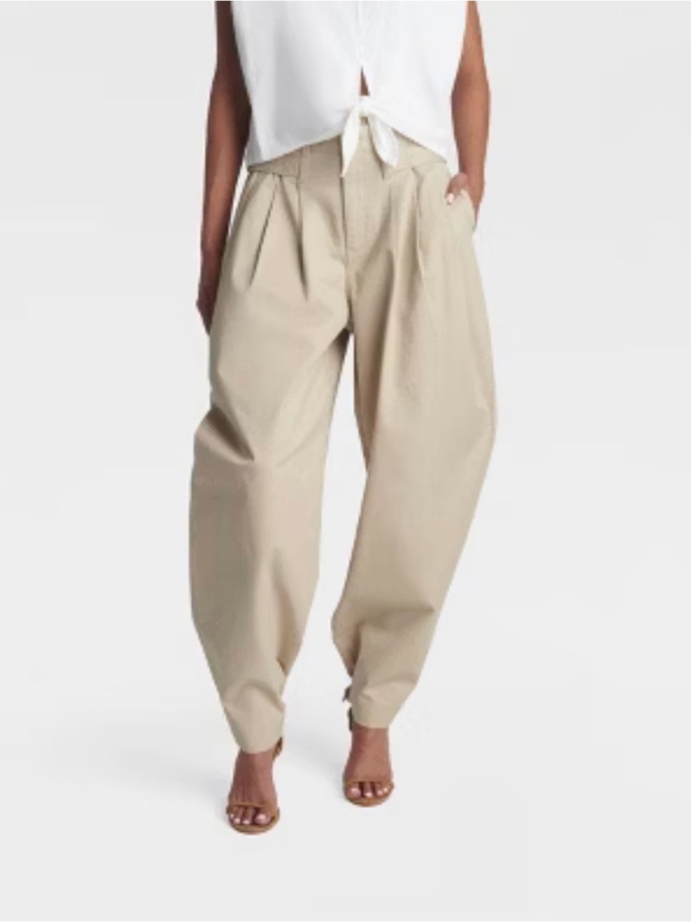 NWT/ A NEW DAY BEIGE HIGH WAISTED BELTED BALLOON/BARREL PANTS SZ: 10